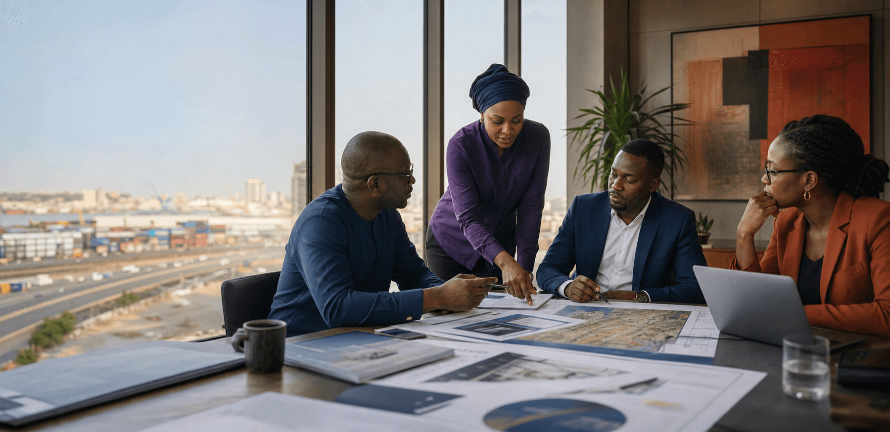 African business leaders collaborating on long-term infrastructure and trade plans